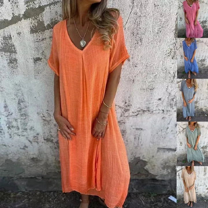 Elegant V-Neck Summer Dress with Relaxed Fit