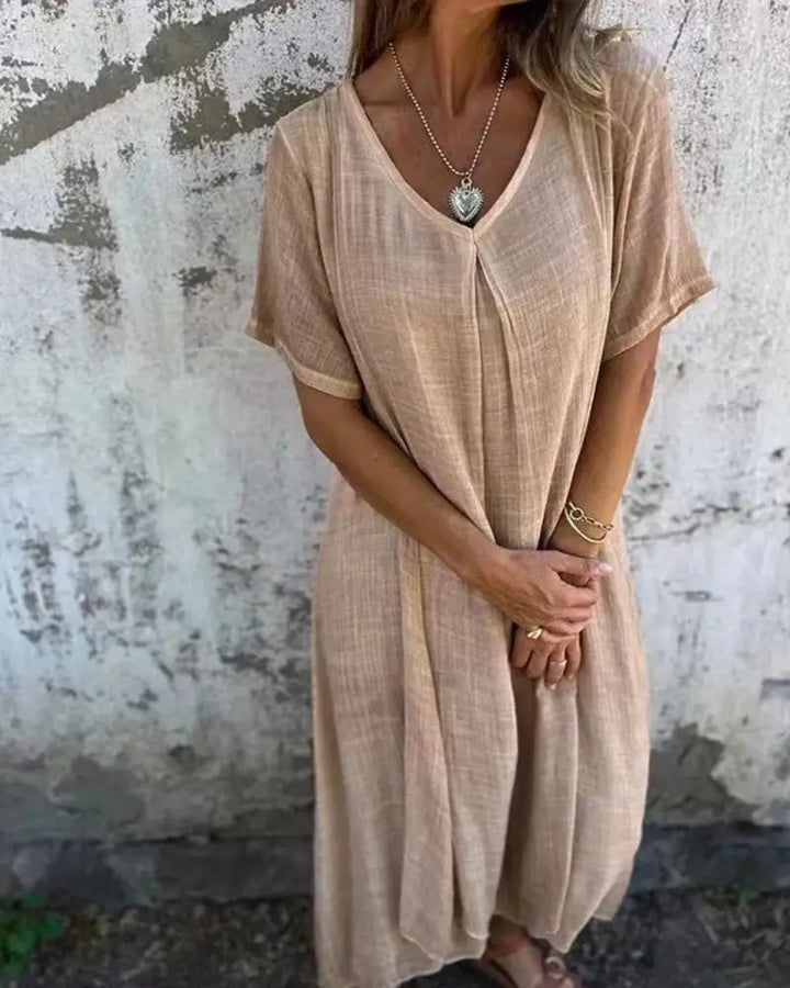 Elegant V-Neck Summer Dress with Relaxed Fit