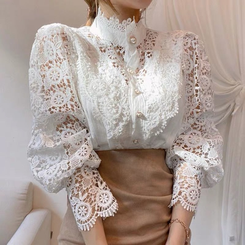Elegant Women's Blouse with Lace Detailing