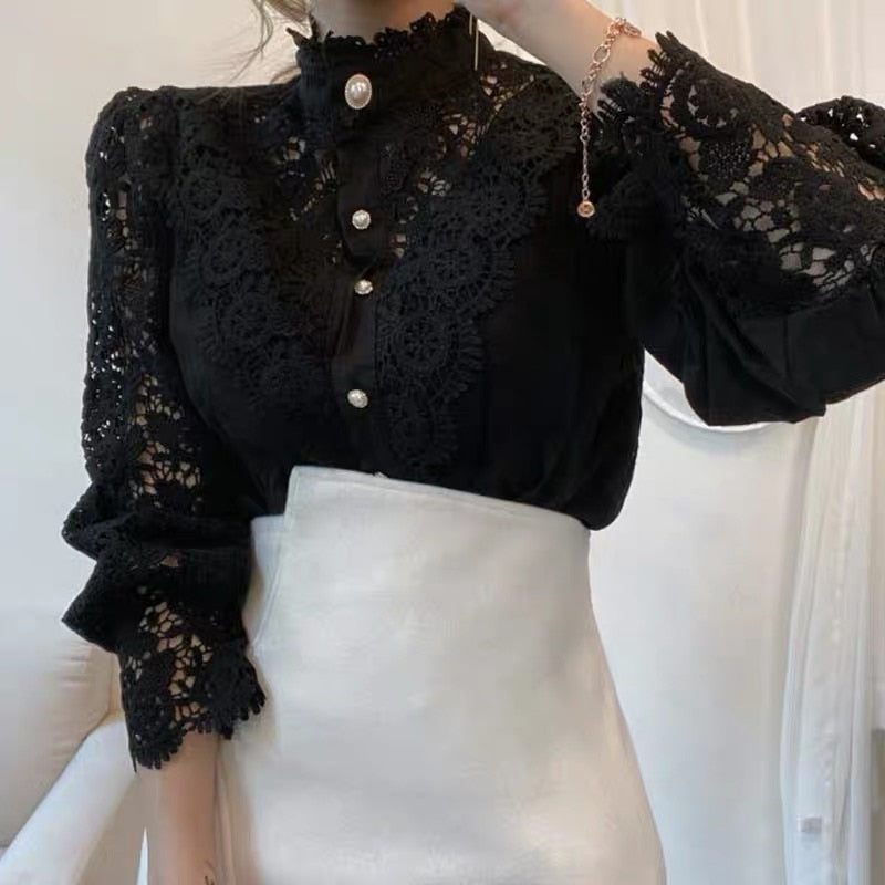 Elegant Women's Blouse with Lace Detailing