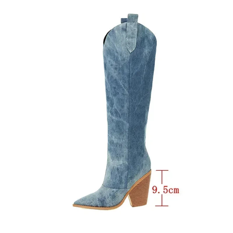 May | Winter Blue Overknee Cowboy Boots for Women