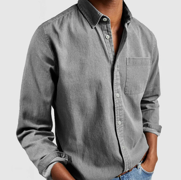 Casual Men's Denim Shirt Soft Cotton Blend