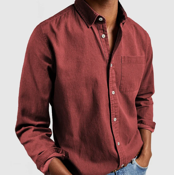 Casual Men's Denim Shirt Soft Cotton Blend