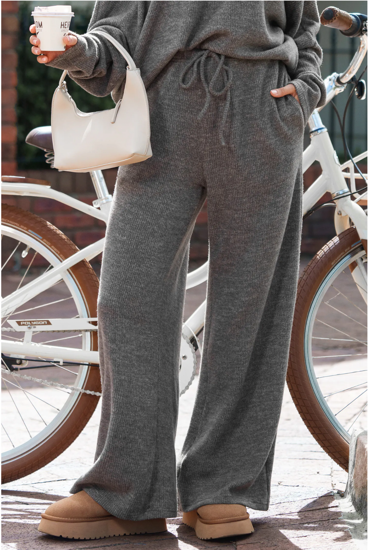 Gray Jersey Pants with Wide Legs