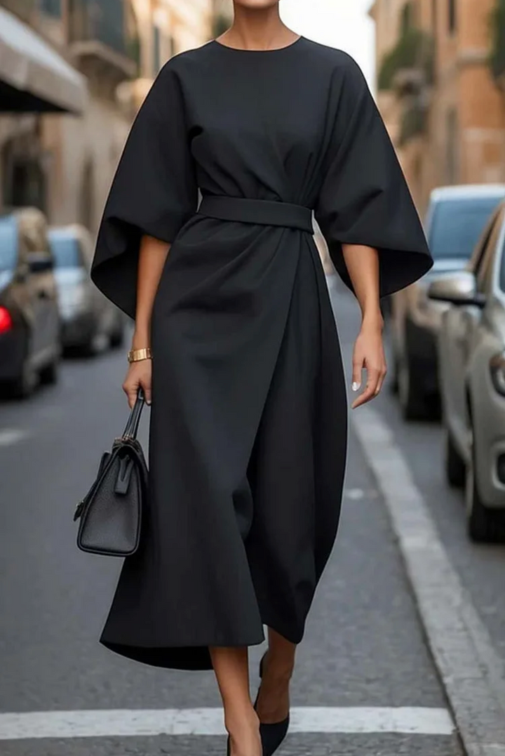 Elegant Draped Maxi Dress with Belt