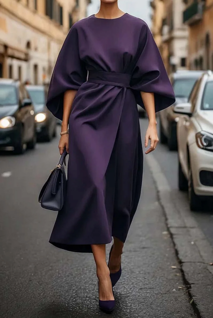 Elegant Draped Maxi Dress with Belt