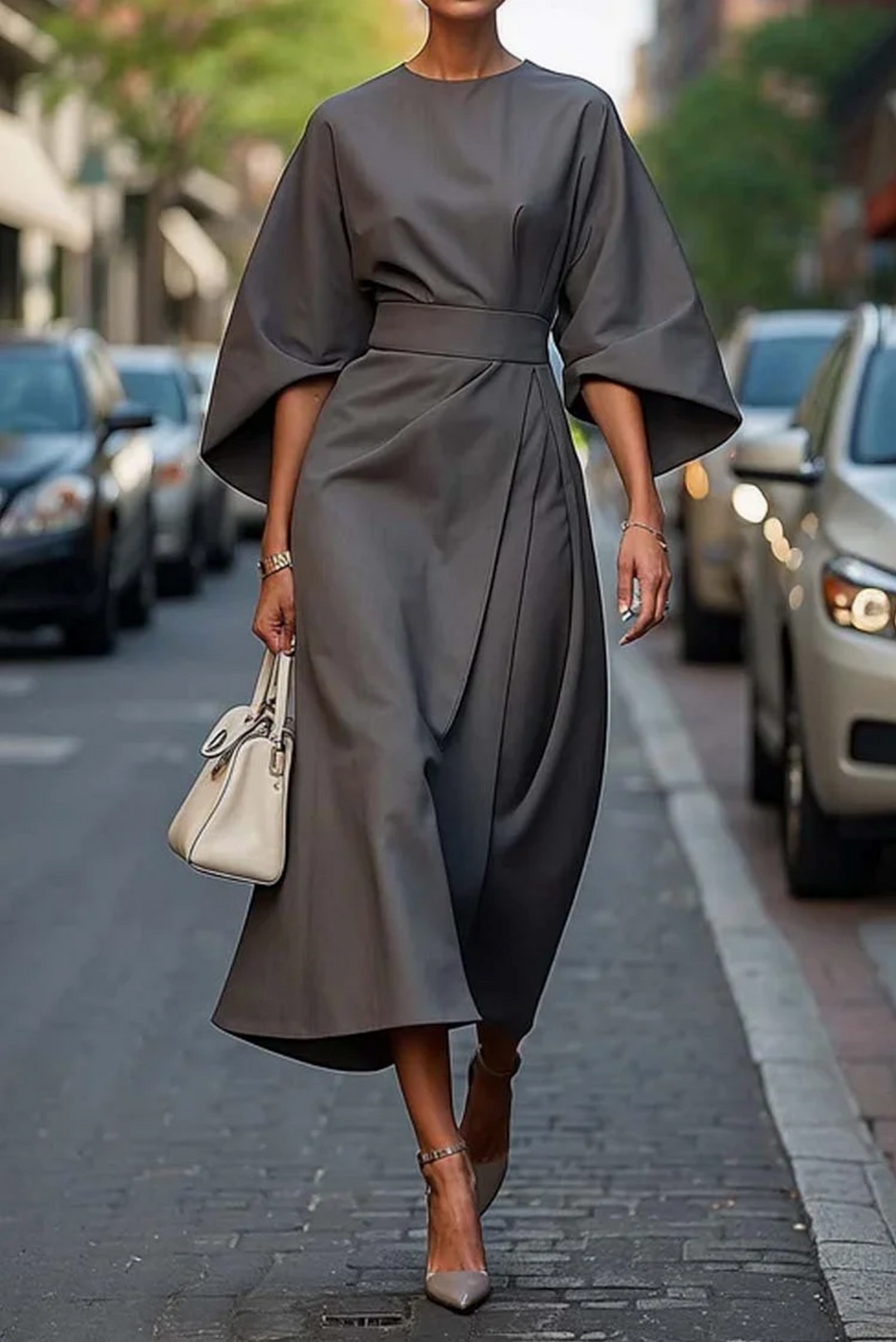 Elegant Draped Maxi Dress with Belt
