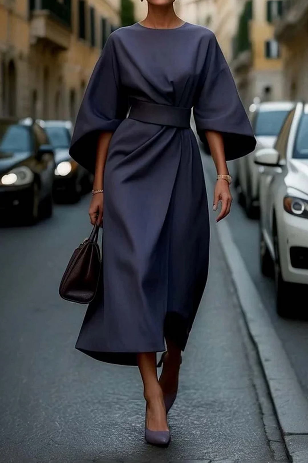 Elegant Draped Maxi Dress with Belt