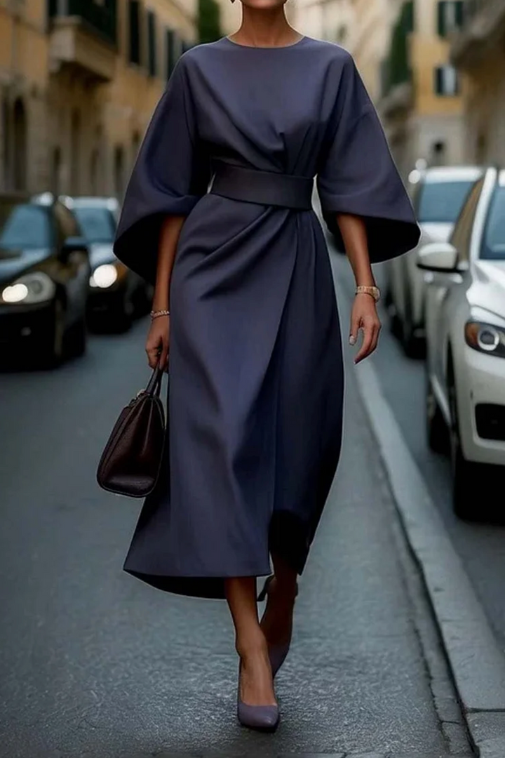 Elegant Draped Maxi Dress with Belt