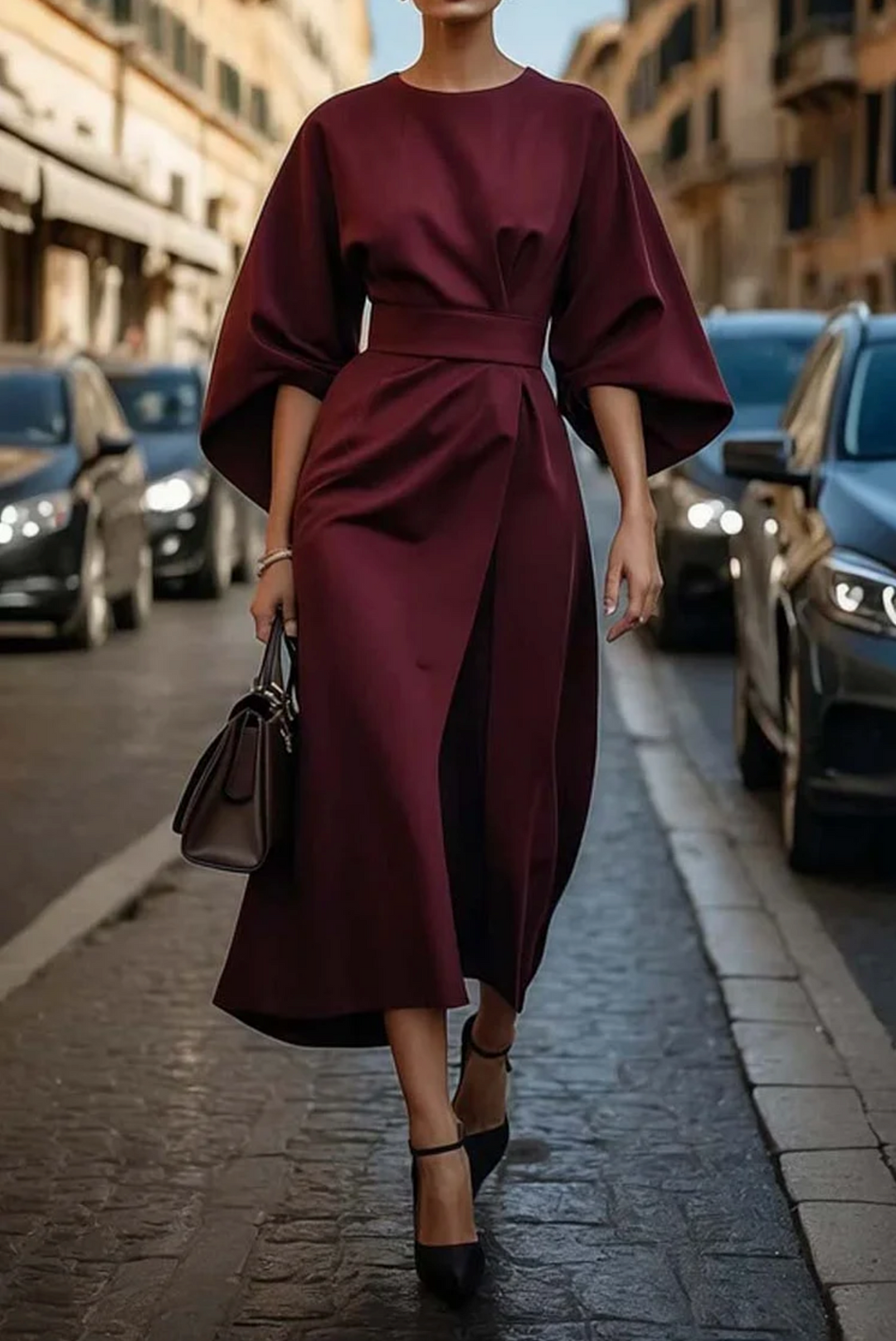 Elegant Draped Maxi Dress with Belt