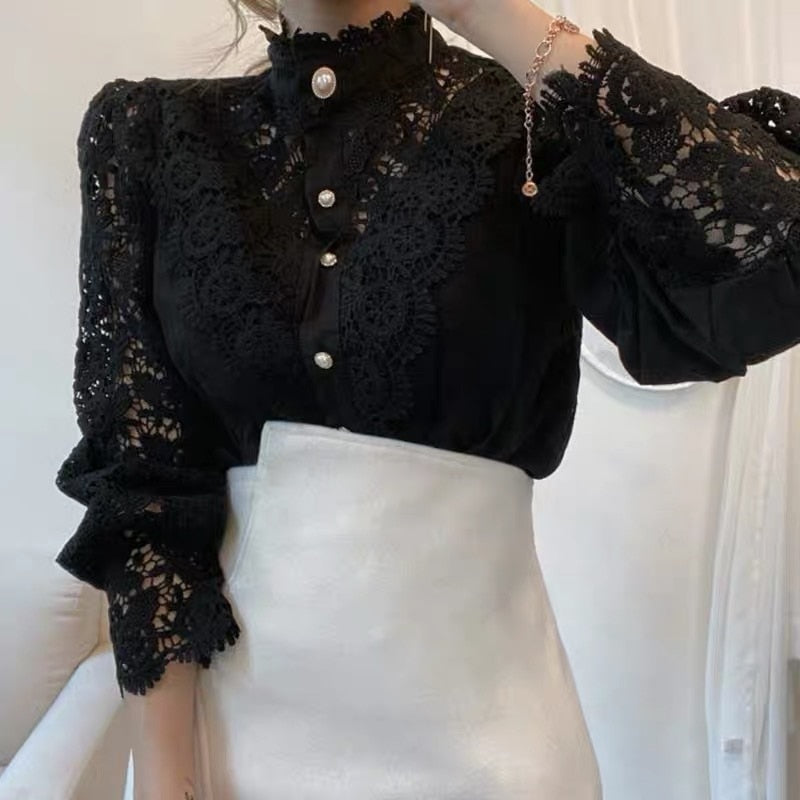 Elegant Women's Blouse with Lace Detailing