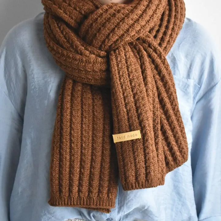 Long Ribbed Knit Scarf for Women