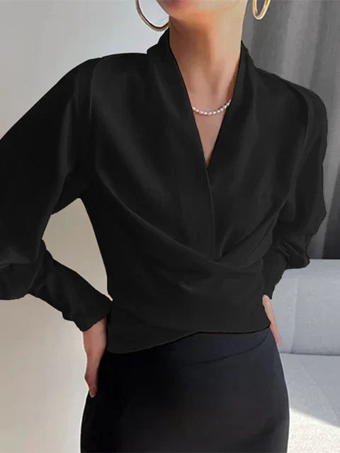 V-neck Women's Blouses with Puff Sleeves