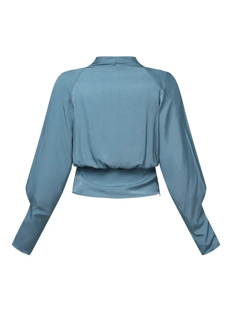 V-neck Women's Blouses with Puff Sleeves