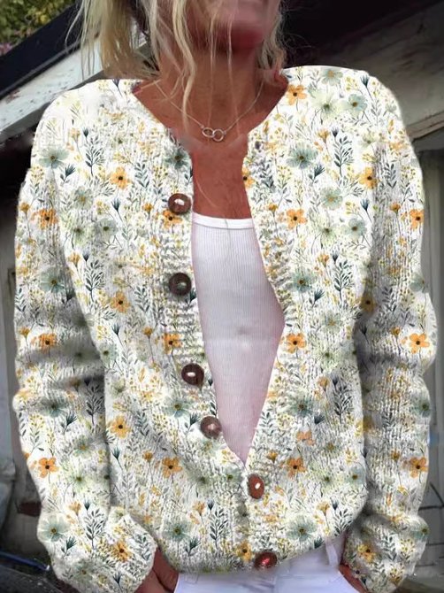Luna | Women's Floral Pattern Cardigan with Crew Neck