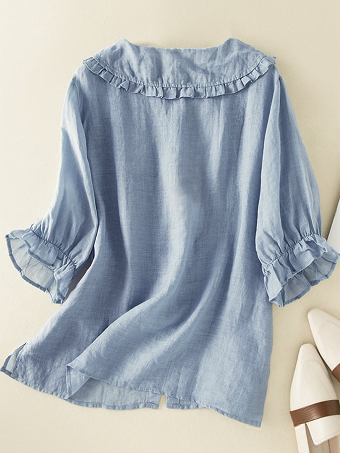 Lillian | Chic Cotton Linen Ruffled Top