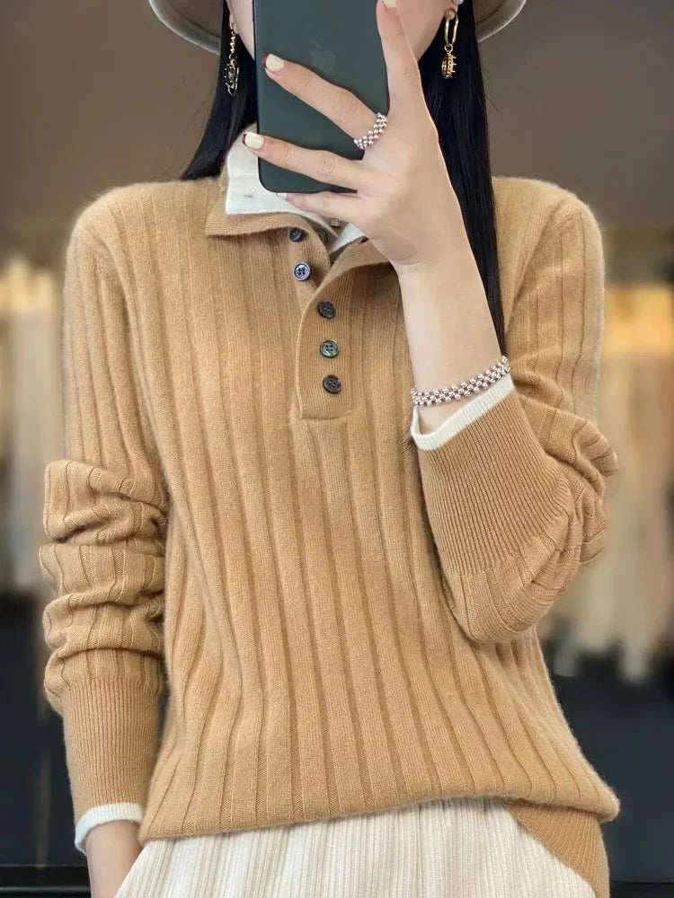 Maya | Winter Ribbed Sweater with Button Collar