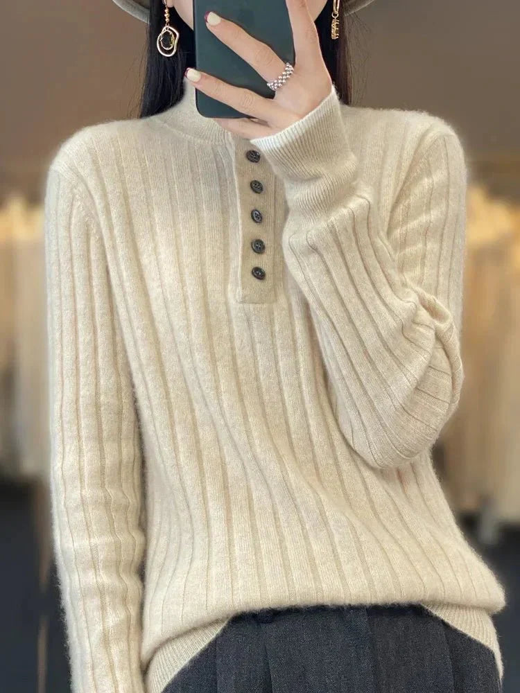 Maya | Winter Ribbed Sweater with Button Collar