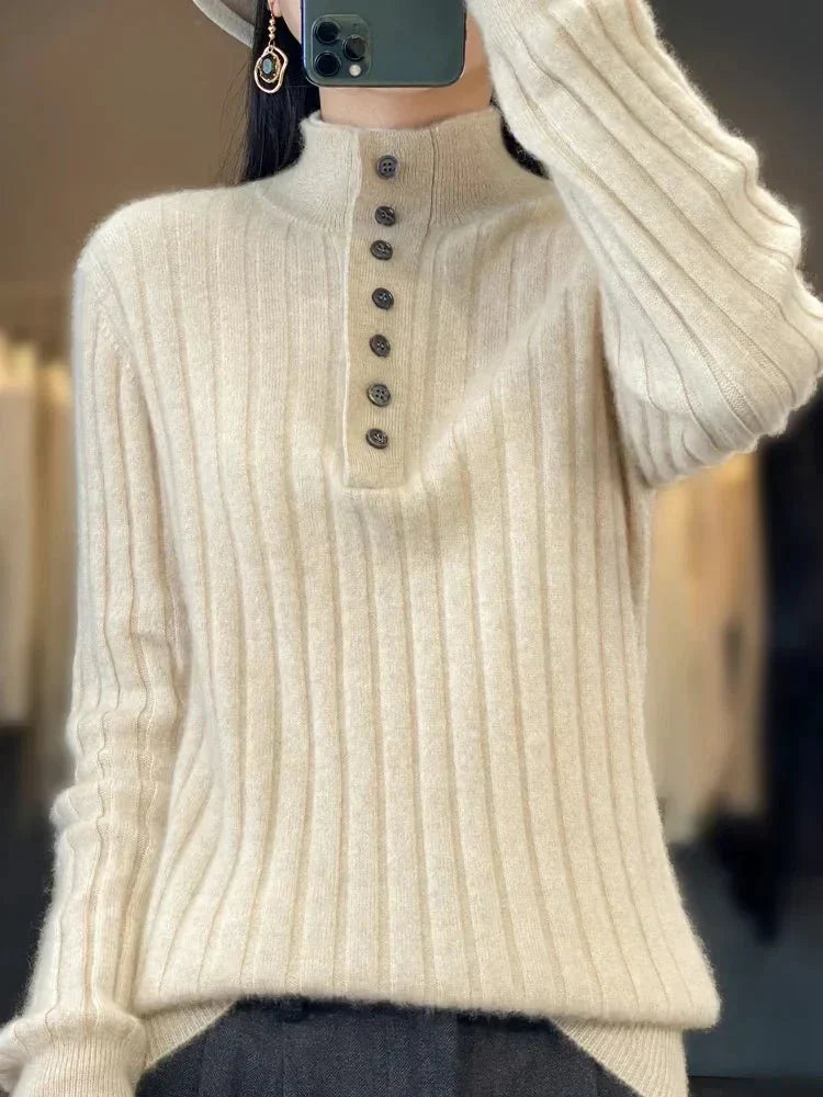 Maya | Winter Ribbed Sweater with Button Collar