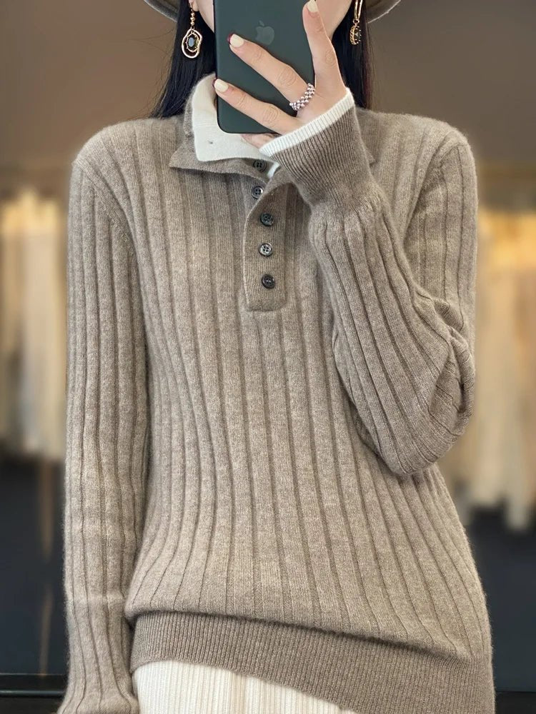 Maya | Winter Ribbed Sweater with Button Collar
