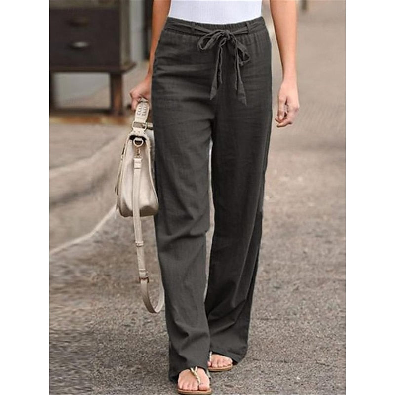 Chloe - Summer Linen Women's Trousers with Wide Legs
