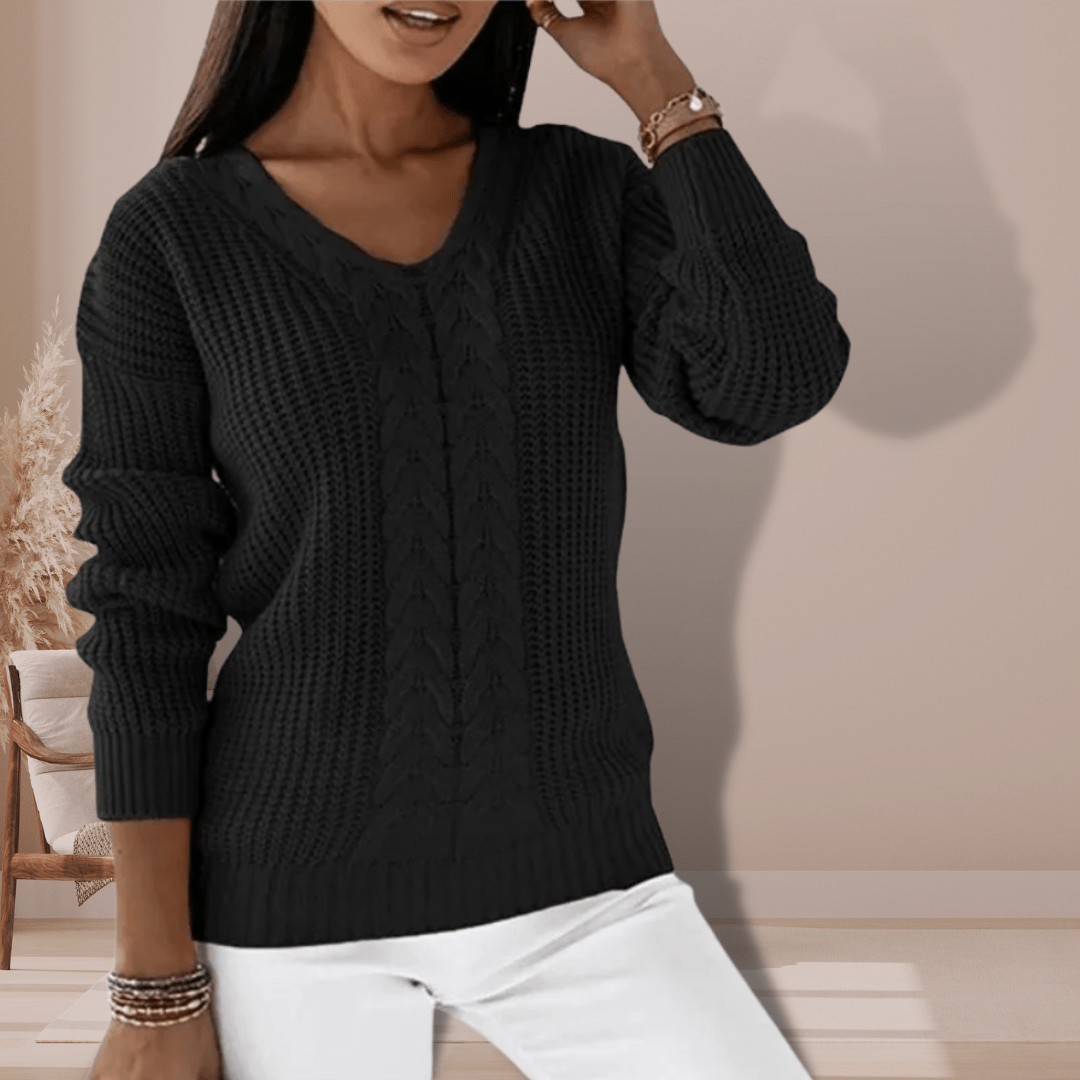 Tess | Winter-Ready V-Neck Cable Knit Sweater