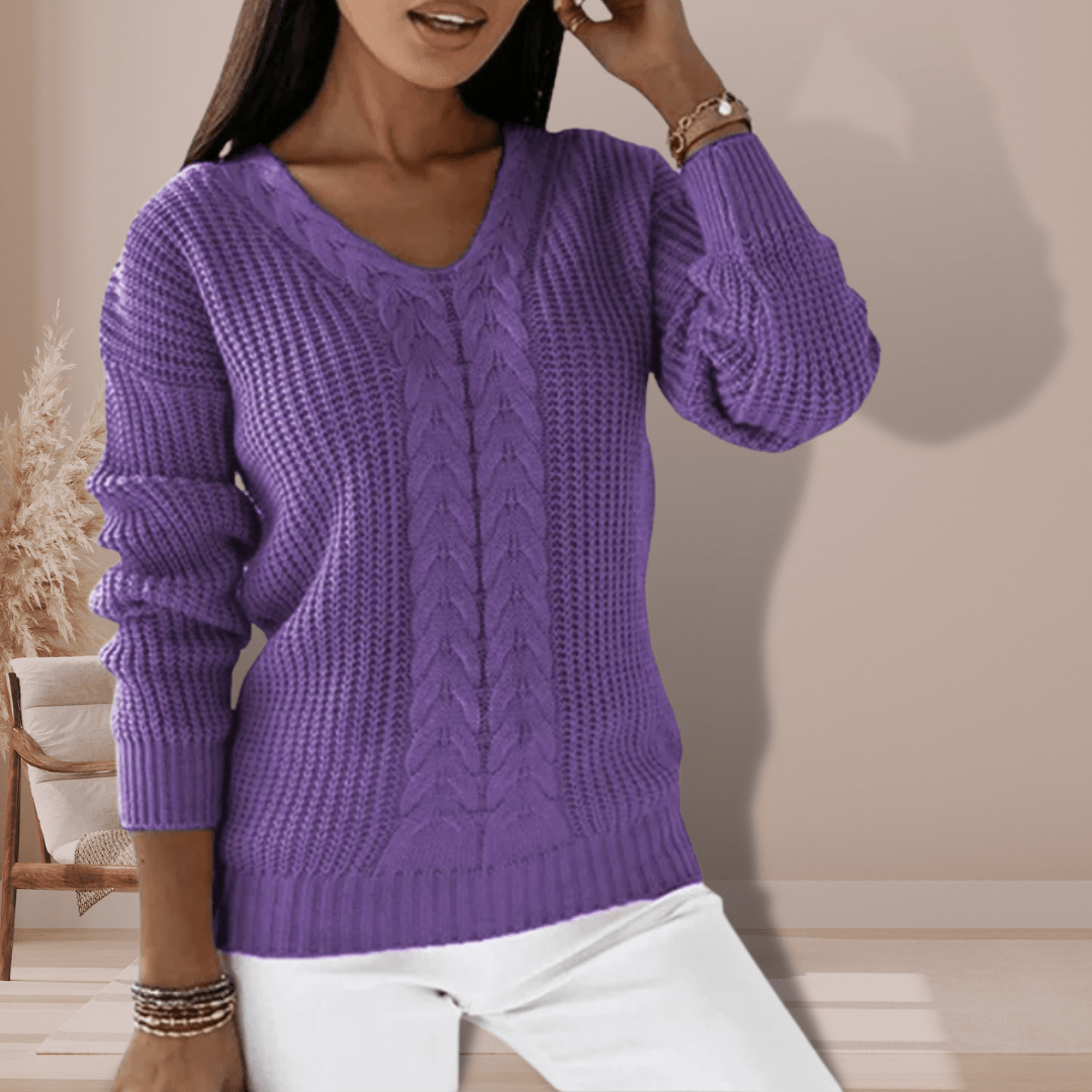 Tess | Winter-Ready V-Neck Cable Knit Sweater