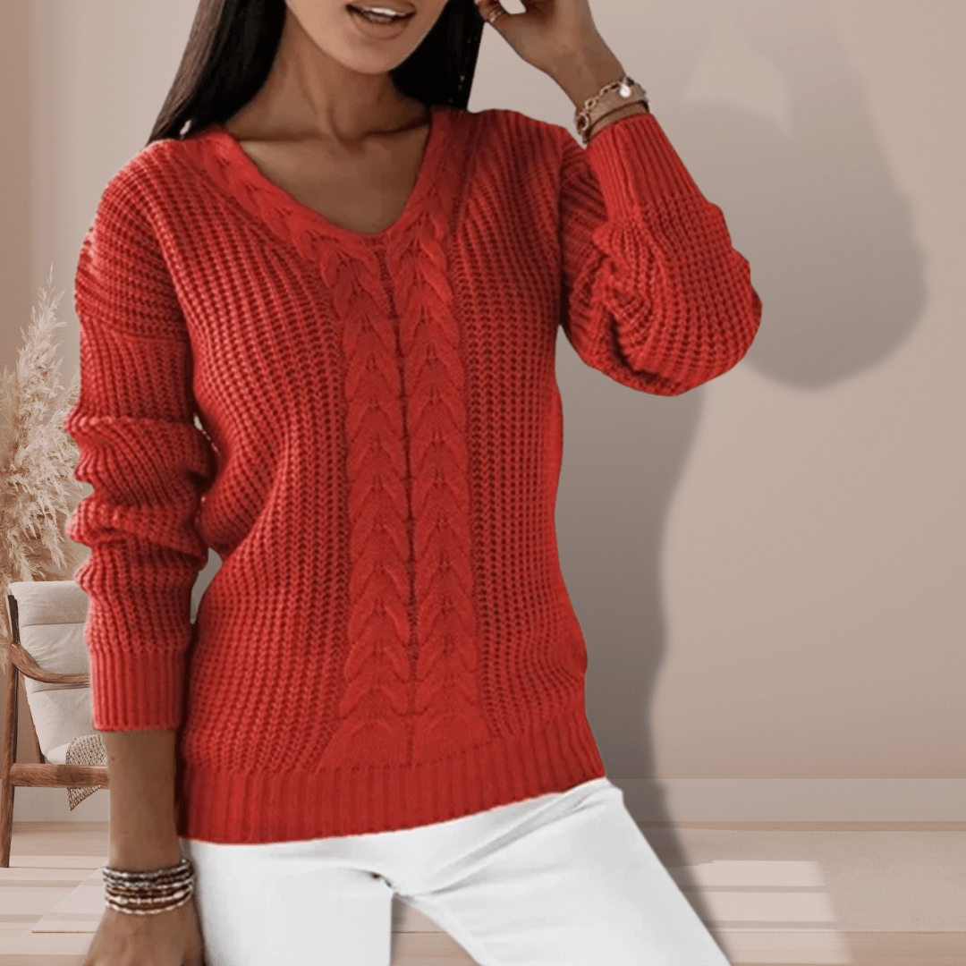 Tess | Winter-Ready V-Neck Cable Knit Sweater
