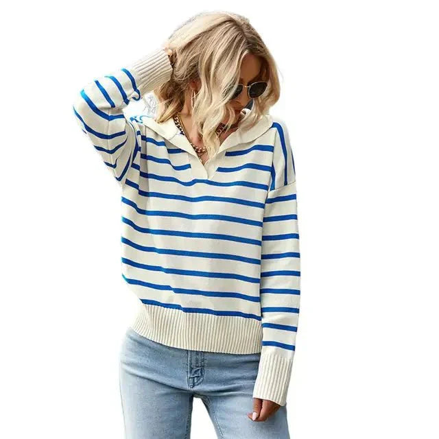 Isla | Winter-Ready Striped Sweater with Collar