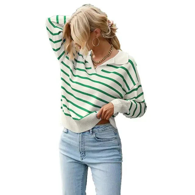 Isla | Winter-Ready Striped Sweater with Collar