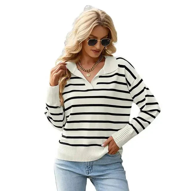 Isla | Winter-Ready Striped Sweater with Collar