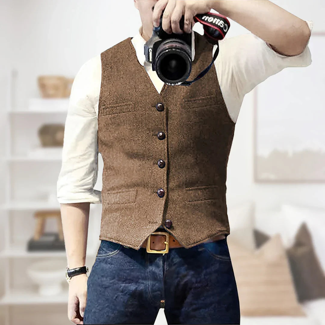 Benjamin | Men's Vintage Sleeveless Sweater | Button Closure