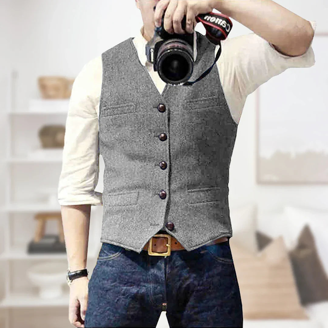 Benjamin | Men's Vintage Sleeveless Sweater | Button Closure