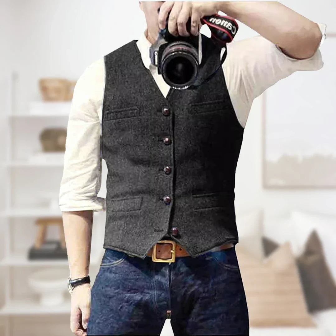 Benjamin | Men's Vintage Sleeveless Sweater | Button Closure