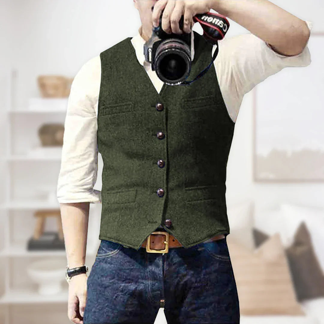 Benjamin | Men's Vintage Sleeveless Sweater | Button Closure