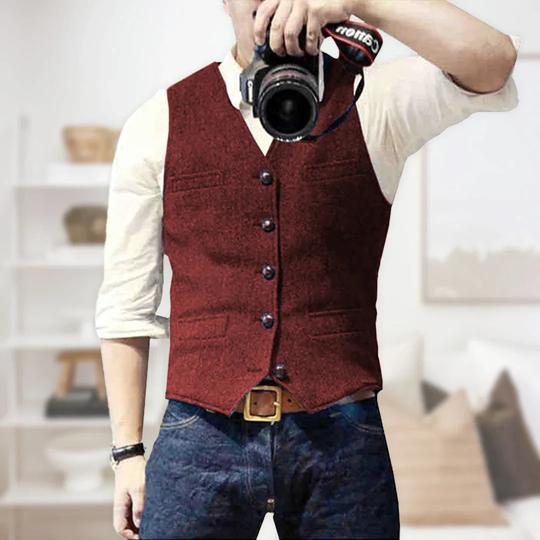 Benjamin | Men's Vintage Sleeveless Sweater | Button Closure
