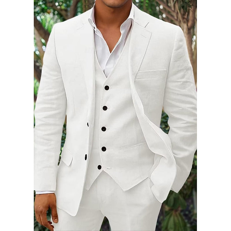 Premium Three-Piece Linen Set for Men: Blazer, Vest and Trousers