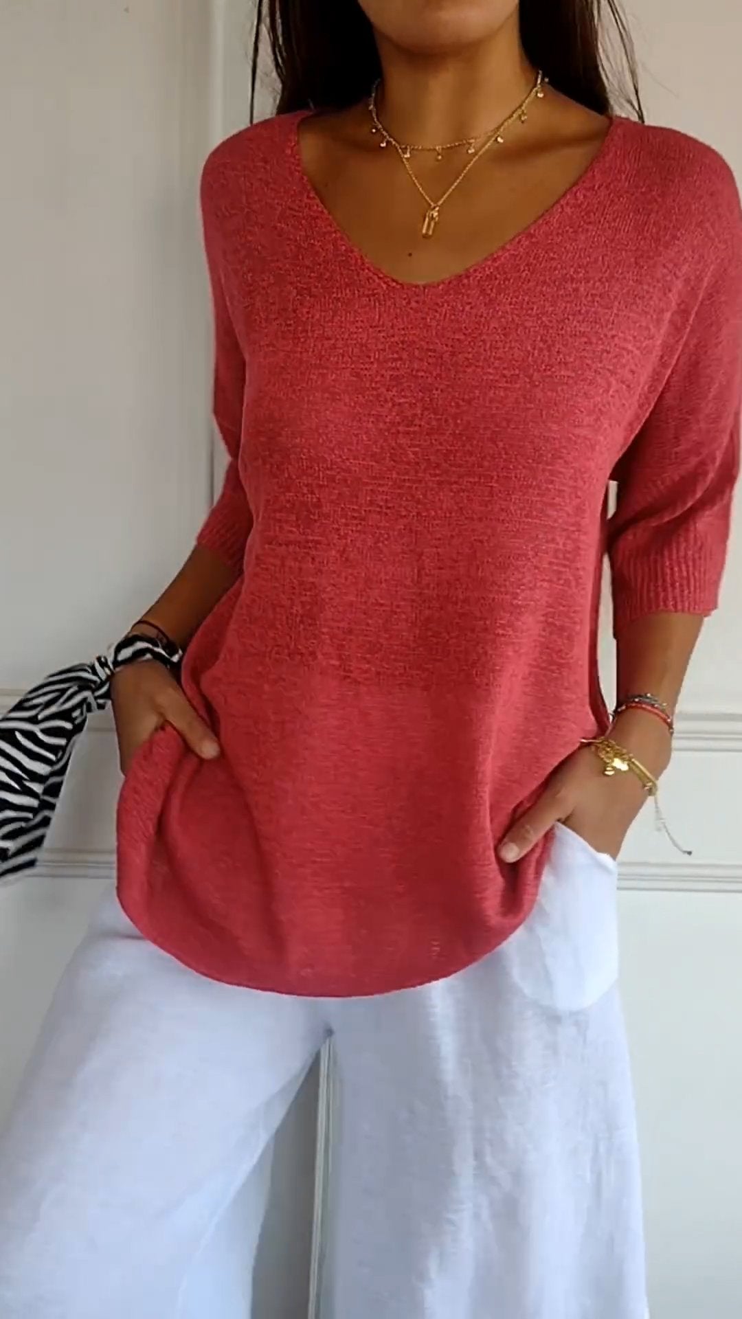 Luxury Knitted Women's V-neck Top