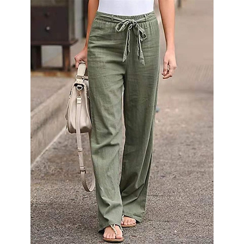 Chloe - Summer Linen Women's Trousers with Wide Legs