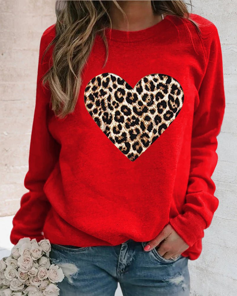 Poppy | Winter Leopard Heart Print Women's Sweatshirt