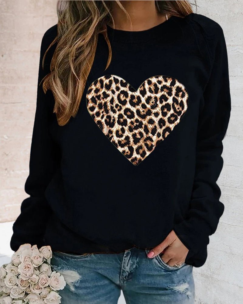 Poppy | Winter Leopard Heart Print Women's Sweatshirt