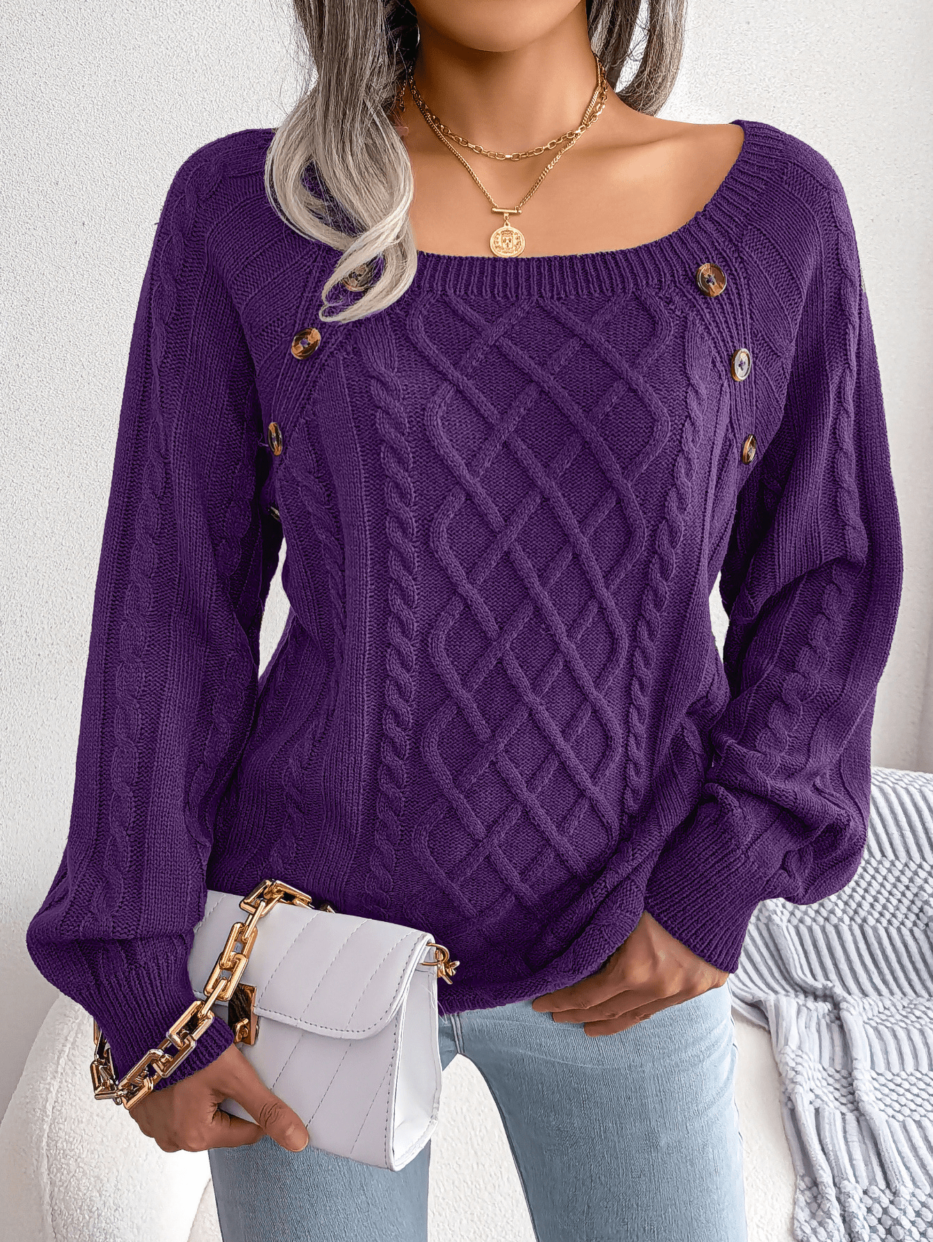 Grace | Winter Cable Knit Sweater with Button Details