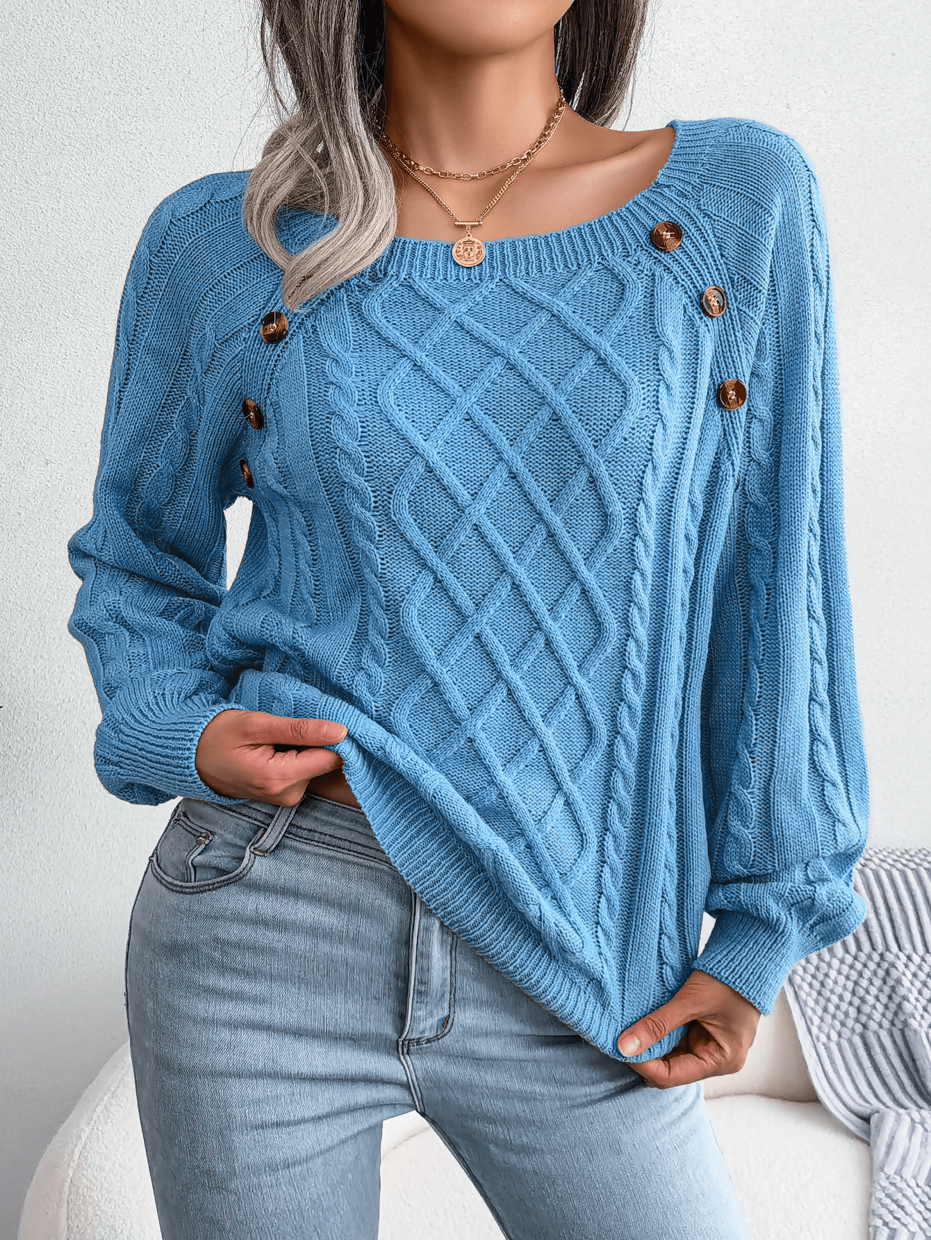 Grace | Winter Cable Knit Sweater with Button Details