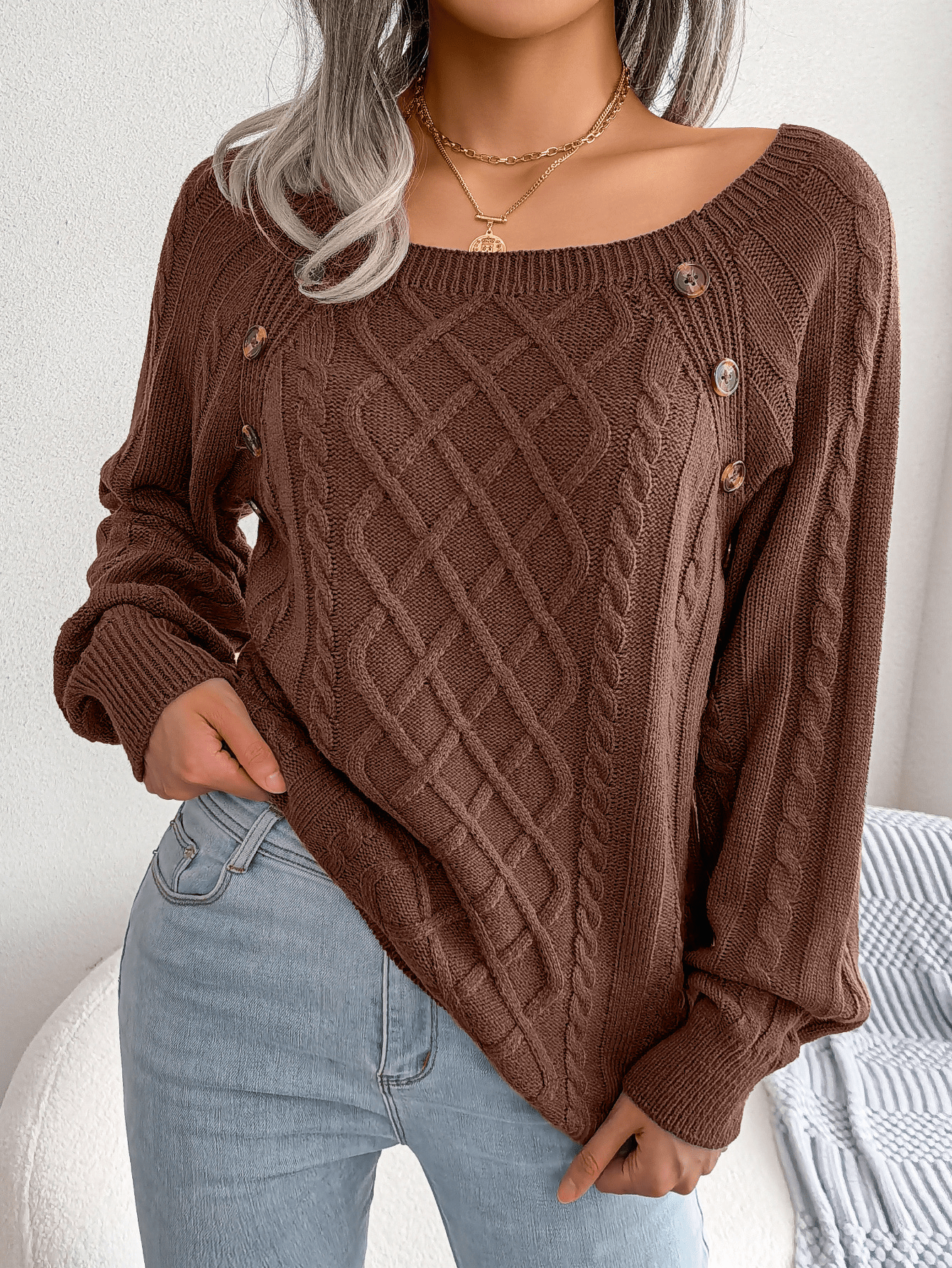 Grace | Winter Cable Knit Sweater with Button Details