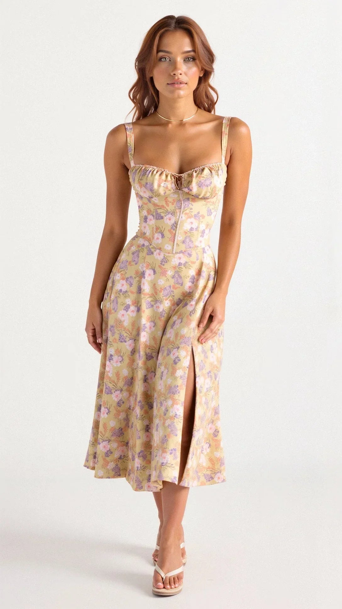 Nora | Chic Floral Corset Midi Dress