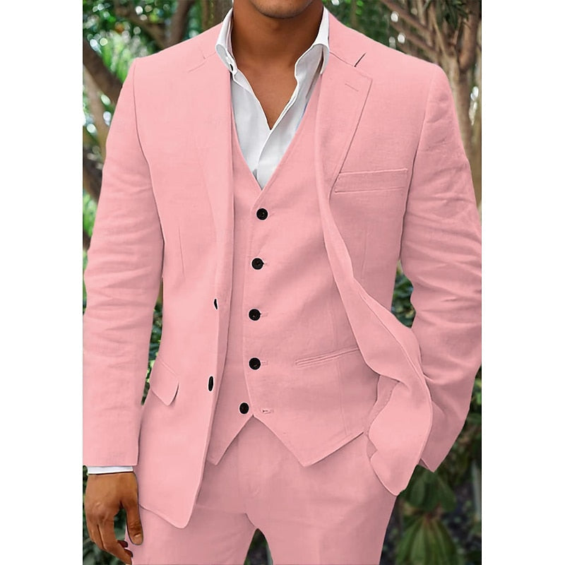 Premium Three-Piece Linen Set for Men: Blazer, Vest and Trousers