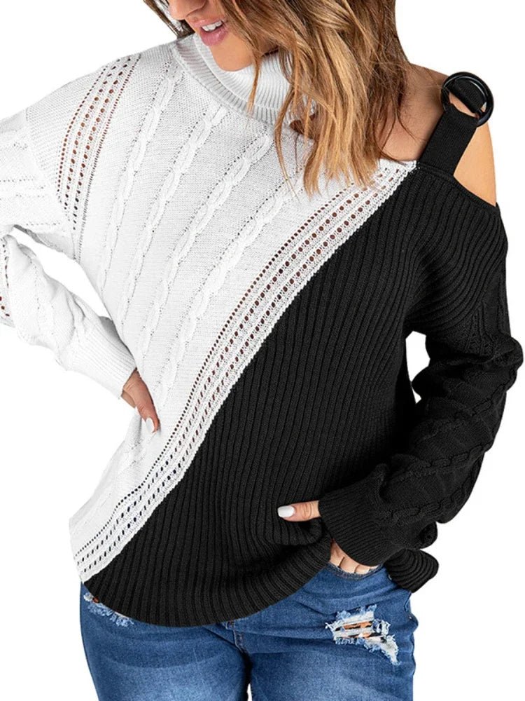 Hazel | Winter Chic One-Shoulder Leopard Sweater