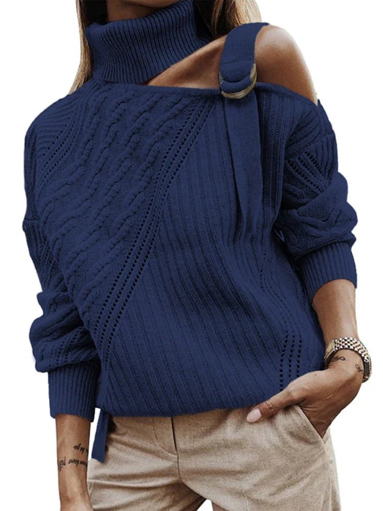 Hazel | Winter Chic One-Shoulder Leopard Sweater