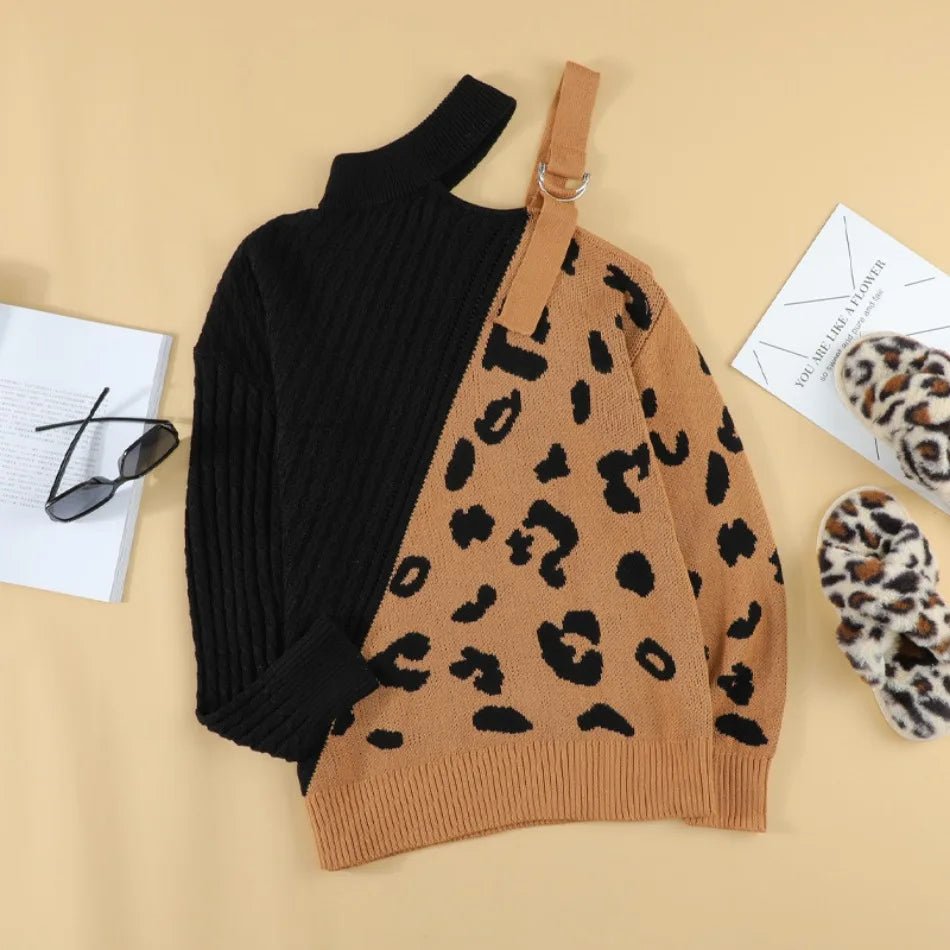 Hazel | Winter Chic One-Shoulder Leopard Sweater