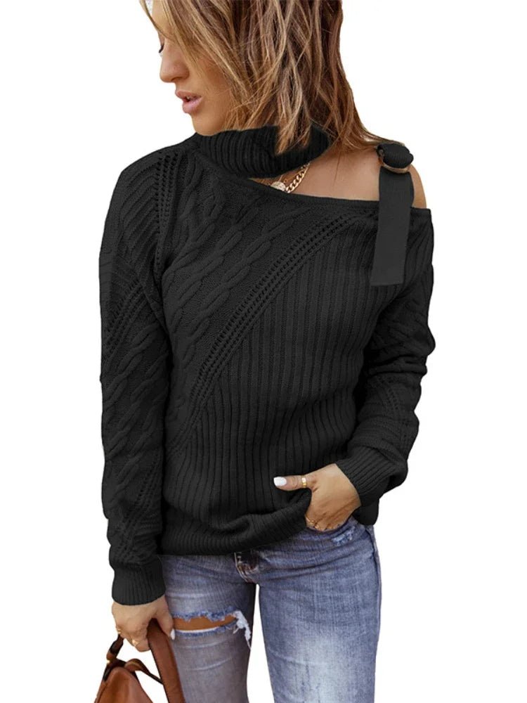 Hazel | Winter Chic One-Shoulder Leopard Sweater